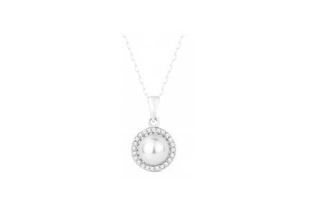 A white gold and pearl necklace from Madison L, available at Brockhaus Jewelry.